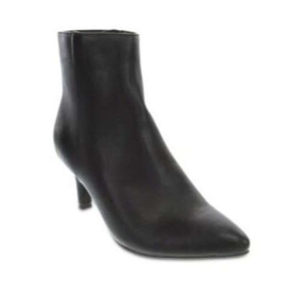 Black smooth  faux leather ankle boots